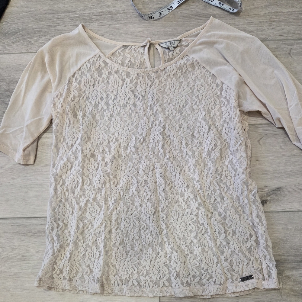 Guess Lace Top with Long Sleeves in Cream